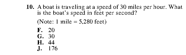 Question 10 as printed in the Preparing for the ACT — Practice Test 1 booklet