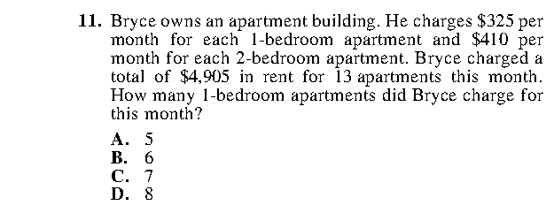 Question 11 as printed in the ACT Practice Test 2 booklet
