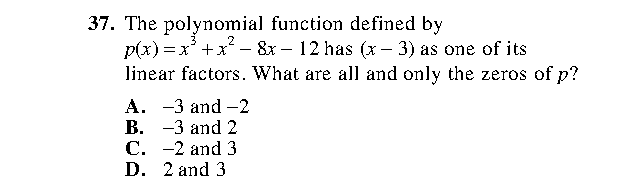 Question 37 as printed in the Preparing for the ACT — Practice Test 1 booklet