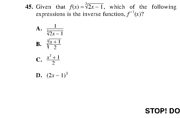 Question 45 as printed in the ACT Practice Test 2 booklet