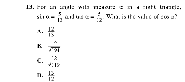 Question 13 as printed in the Preparing for the ACT — Practice Test 1 booklet