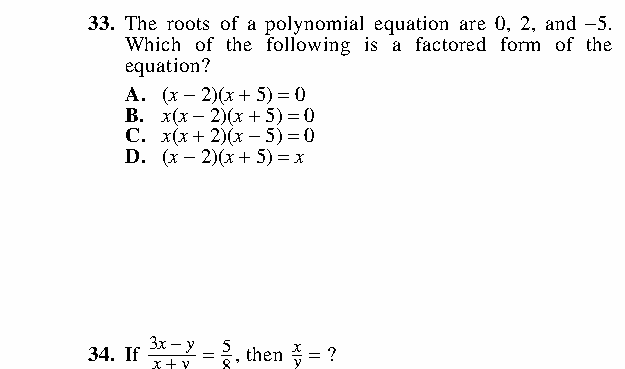 Question 33 as printed in the ACT Practice Test 2 booklet