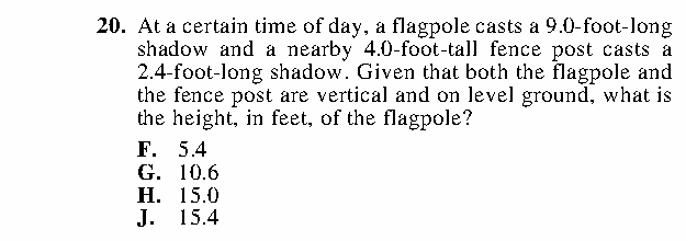 Question 20 as printed in the Preparing for the ACT — Practice Test 1 booklet