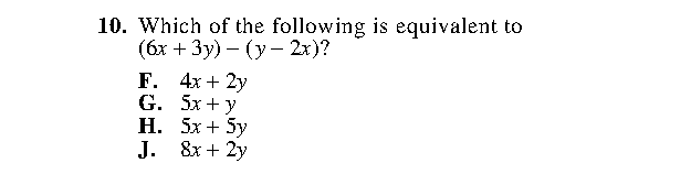Question 10 as printed in the ACT Practice Test 2 booklet