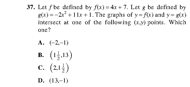 Question 37 as printed in the ACT Practice Test 2 booklet
