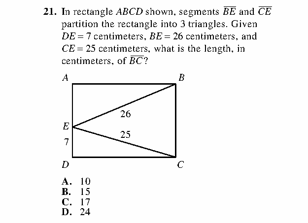 Question 21 as printed in the Preparing for the ACT — Practice Test 1 booklet