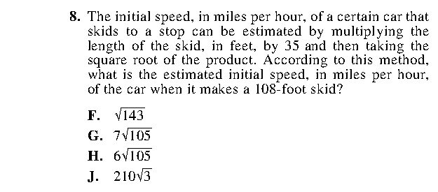 Question 8 as printed in the Preparing for the ACT — Practice Test 1 booklet