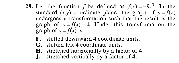 Question 28 as printed in the ACT Practice Test 2 booklet