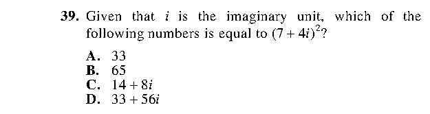 Question 39 as printed in the ACT Practice Test 2 booklet