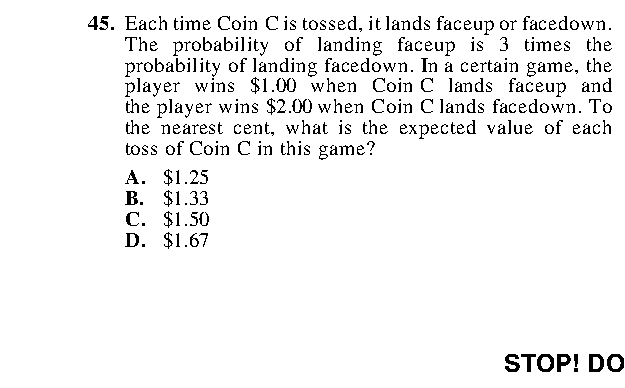 Question 45 as printed in the Preparing for the ACT — Practice Test 1 booklet