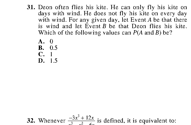 Question 31 as printed in the ACT Practice Test 2 booklet