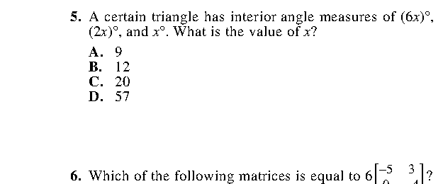 Question 5 as printed in the ACT Practice Test 2 booklet