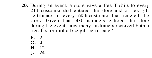 Question 20 as printed in the ACT Practice Test 2 booklet