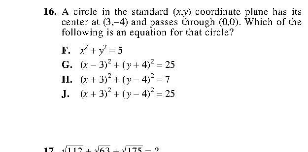 Question 16 as printed in the ACT Practice Test 2 booklet