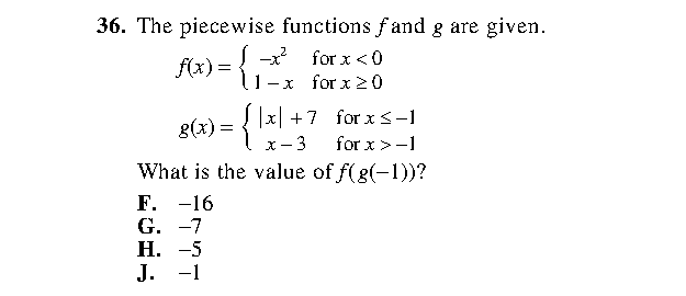 Question 36 as printed in the ACT Practice Test 2 booklet