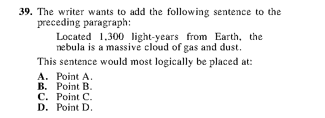 Question 39 as printed in the ACT Practice Test 2 booklet