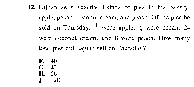 Question 32 as printed in the Preparing for the ACT — Practice Test 1 booklet