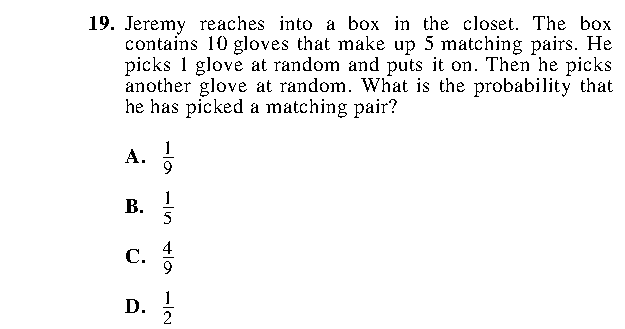 Question 19 as printed in the ACT Practice Test 2 booklet