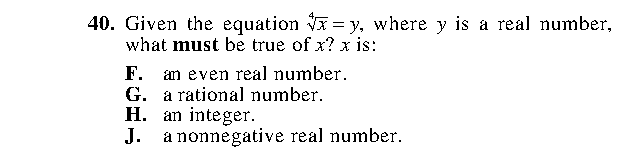 Question 40 as printed in the Preparing for the ACT — Practice Test 1 booklet
