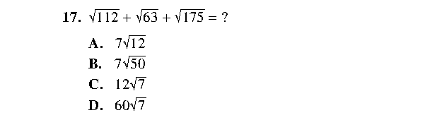Question 17 as printed in the ACT Practice Test 2 booklet