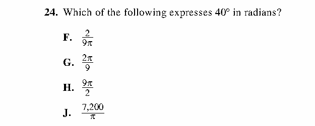 Question 24 as printed in the Preparing for the ACT — Practice Test 1 booklet