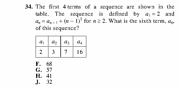 Question 34 as printed in the Preparing for the ACT — Practice Test 1 booklet
