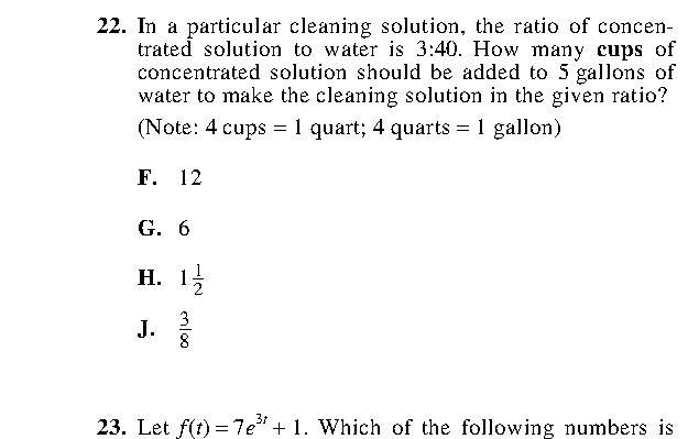 Question 22 as printed in the Preparing for the ACT — Practice Test 1 booklet