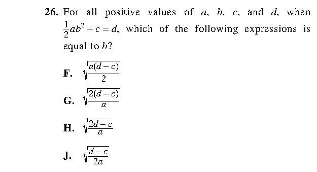 Question 26 as printed in the Preparing for the ACT — Practice Test 1 booklet