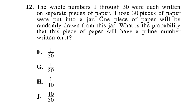 Question 12 as printed in the Preparing for the ACT — Practice Test 1 booklet