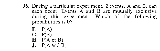 Question 36 as printed in the Preparing for the ACT — Practice Test 1 booklet