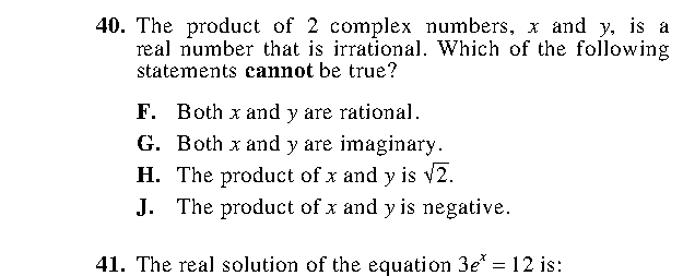 Question 40 as printed in the ACT Practice Test 2 booklet