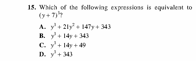 Question 15 as printed in the Preparing for the ACT — Practice Test 1 booklet