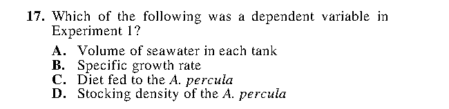 Question 17 as printed in the Preparing for the ACT — Practice Test 1 booklet