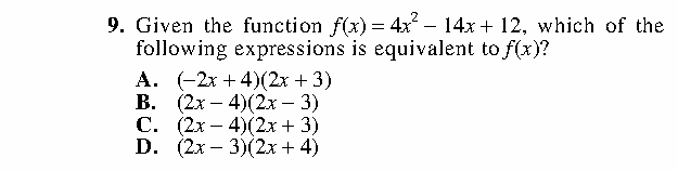 Question 9 as printed in the ACT Practice Test 2 booklet