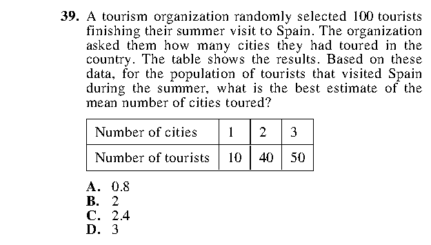 Question 39 as printed in the Preparing for the ACT — Practice Test 1 booklet