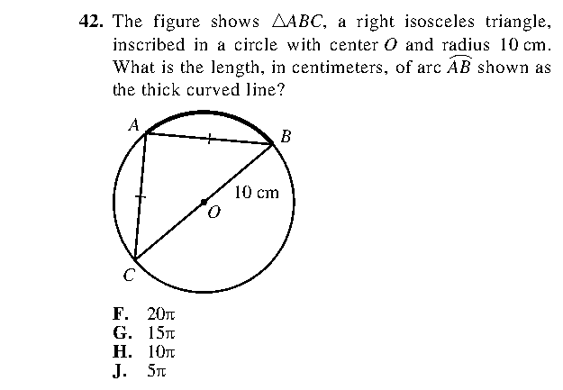 Question 42 as printed in the ACT Practice Test 2 booklet
