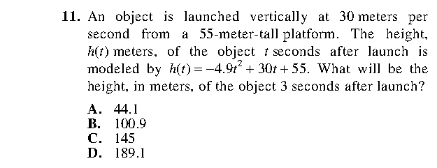 Question 11 as printed in the Preparing for the ACT — Practice Test 1 booklet