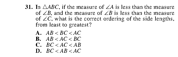 Question 31 as printed in the Preparing for the ACT — Practice Test 1 booklet