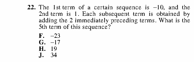 Question 22 as printed in the ACT Practice Test 2 booklet