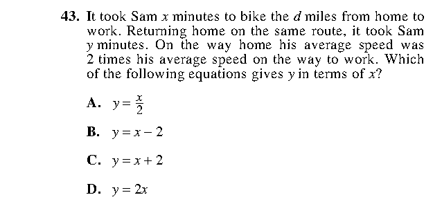 Question 43 as printed in the ACT Practice Test 2 booklet