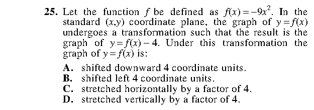 Question 25 as printed in the Preparing for the ACT — Practice Test 1 booklet