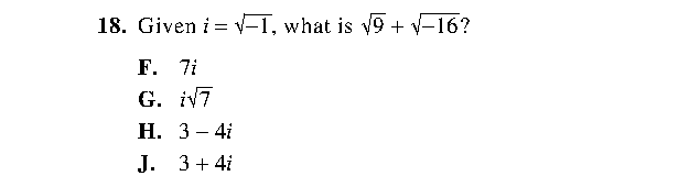 Question 18 as printed in the Preparing for the ACT — Practice Test 1 booklet