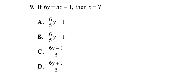 Question 9 as printed in the Preparing for the ACT — Practice Test 1 booklet