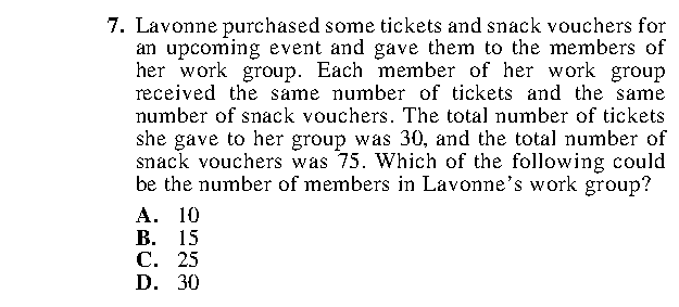 Question 7 as printed in the Preparing for the ACT — Practice Test 1 booklet
