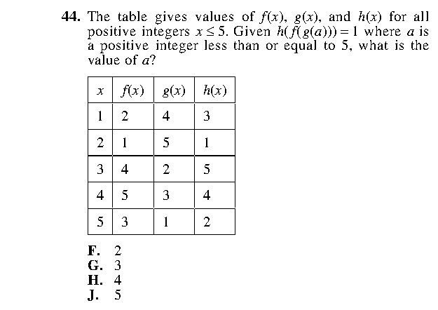 Question 44 as printed in the Preparing for the ACT — Practice Test 1 booklet