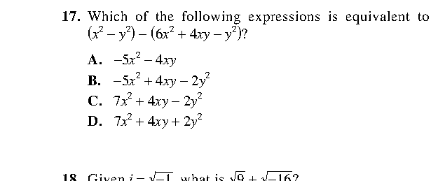 Question 17 as printed in the Preparing for the ACT — Practice Test 1 booklet