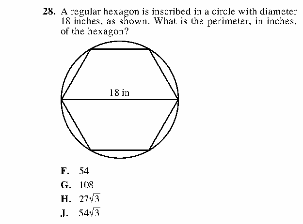 Question 28 as printed in the Preparing for the ACT — Practice Test 1 booklet